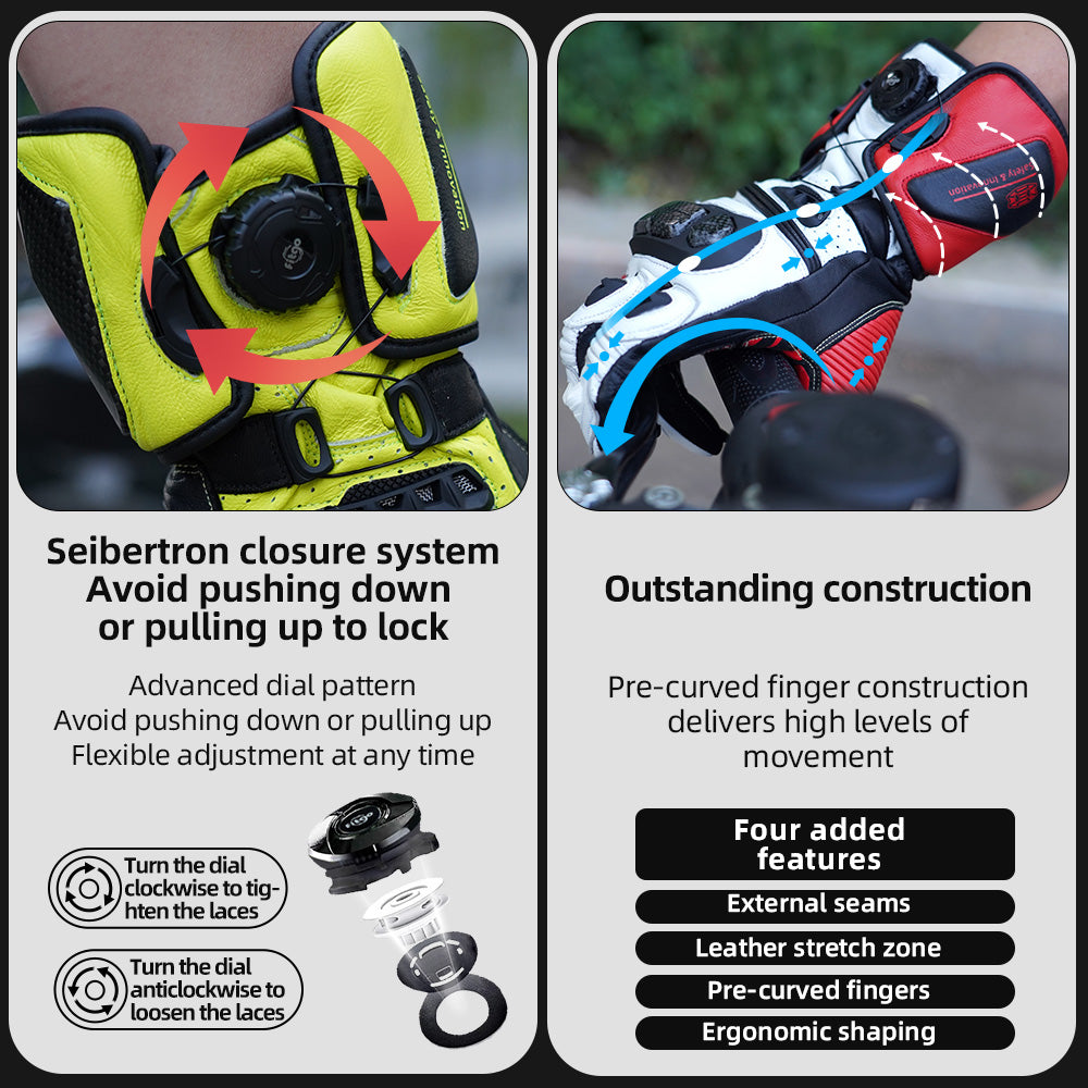 Seibertron Adult SPS-6 All-Season Leather Motorcycle Gloves with Carbon Fiber Protection, Breathable Design, and Anti-Slip Grip – Perfect for Road Racing, Track Riding, and Long-Distance Touring