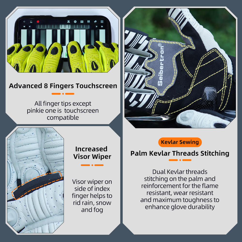 Seibertron SPS2 Plus Summer Moto Gloves – Genuine Leather, Breathable, Carbon Fiber, Abrasion-Resistant, Anti-Slip Design for Enhanced Comfort and Protection