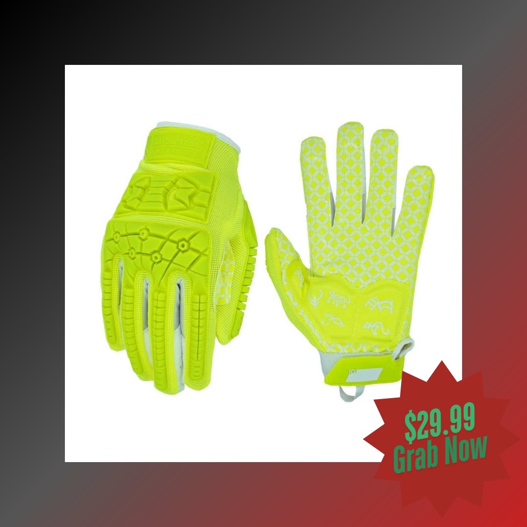 Seibertron Adult Full Finger Lineman 2.0 Padded Palm Football Receiver Gloves, Flexible TPR Impact Protection Back of Hand Glove