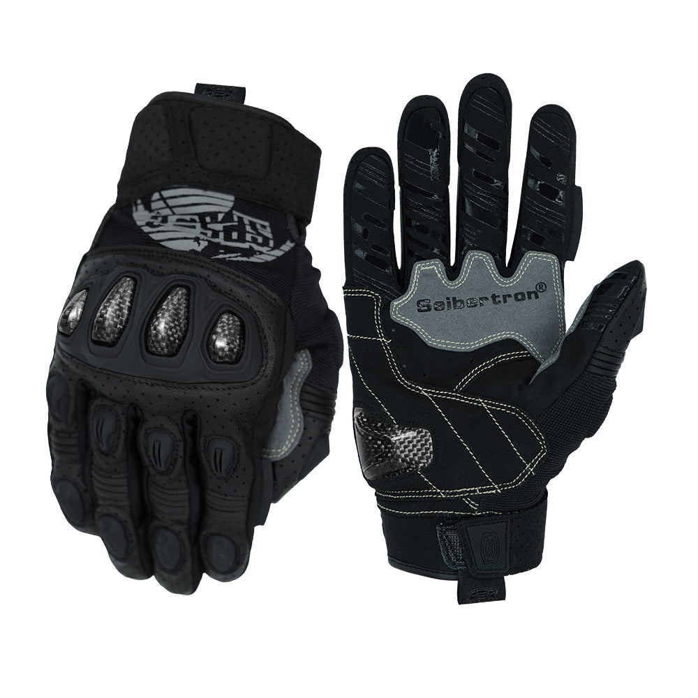 Seibertron SPS2 Summer Motorcycle Gloves – Genuine Leather, Breathable, Carbon Fiber, Abrasion-Resistant, Anti-Slip Design for Enhanced Comfort and Protection