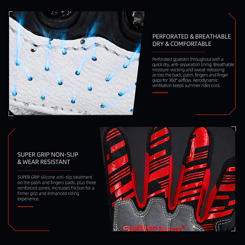 Seibertron SPS-7 Superior Protection Series Motorcycle Riding Gloves - Breathable Touchscreen Carbon Fiber Protection