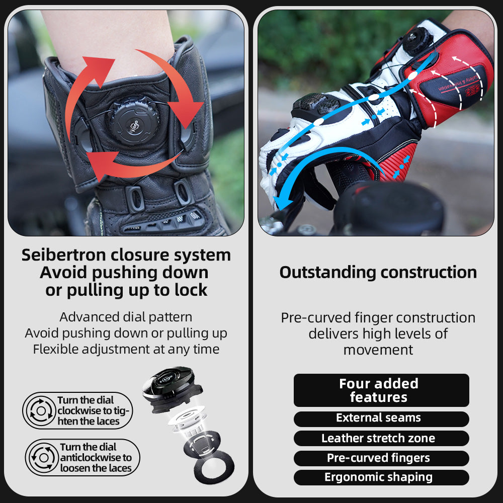 Seibertron SPS-6 All-Season Leather Motorcycle Gloves with Carbon Fiber Protection, Breathable Design, and Anti-Slip Grip – Perfect for Road Racing, Track Riding, and Long-Distance Touring