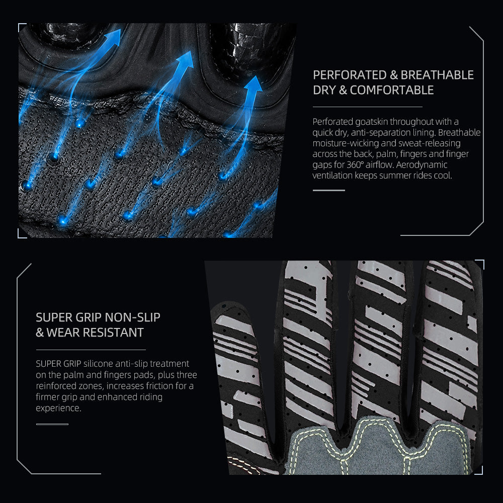 Seibertron SPS-7 Superior Protection Series Motorcycle Riding Gloves - Breathable Touchscreen Carbon Fiber Protection