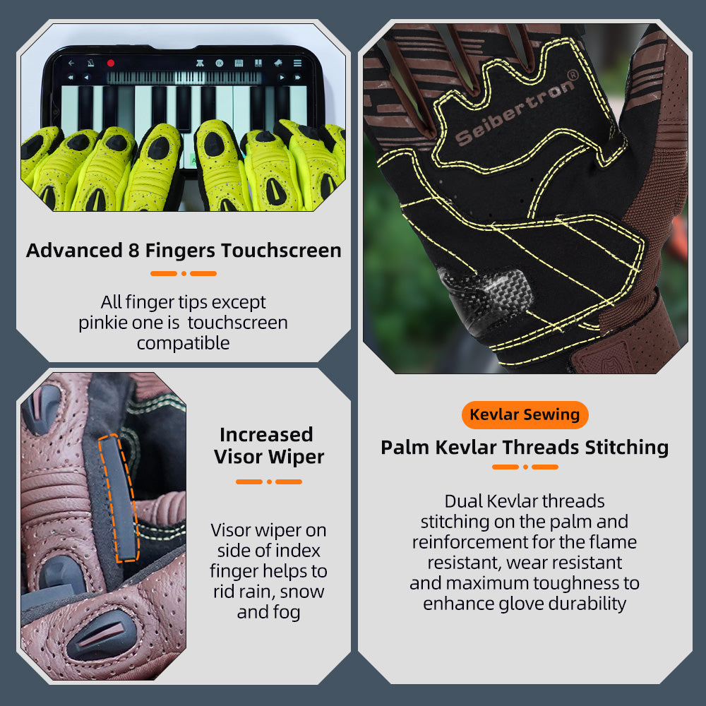 Seibertron SPS2 Plus Summer Moto Gloves – Genuine Leather, Breathable, Carbon Fiber, Abrasion-Resistant, Anti-Slip Design for Enhanced Comfort and Protection