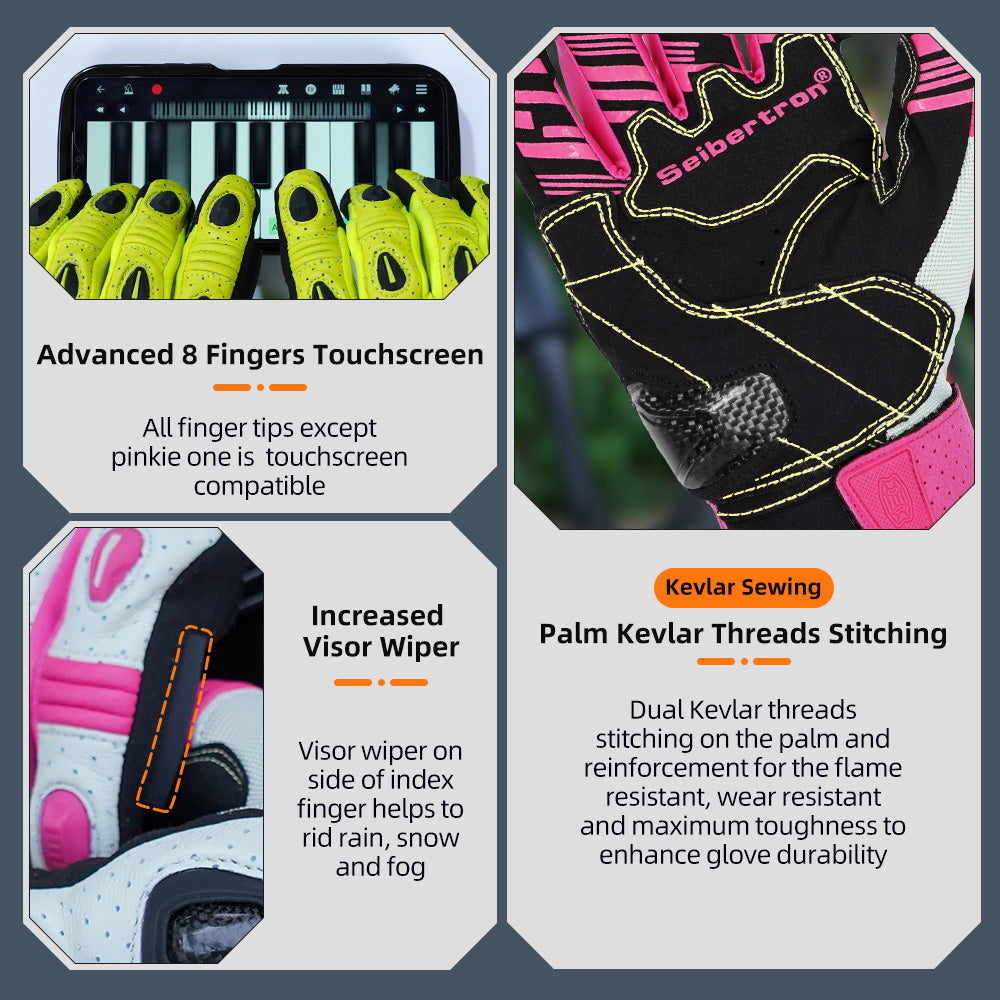 Seibertron SPS2 Plus Summer Moto Gloves – Genuine Leather, Breathable, Carbon Fiber, Abrasion-Resistant, Anti-Slip Design for Enhanced Comfort and Protection
