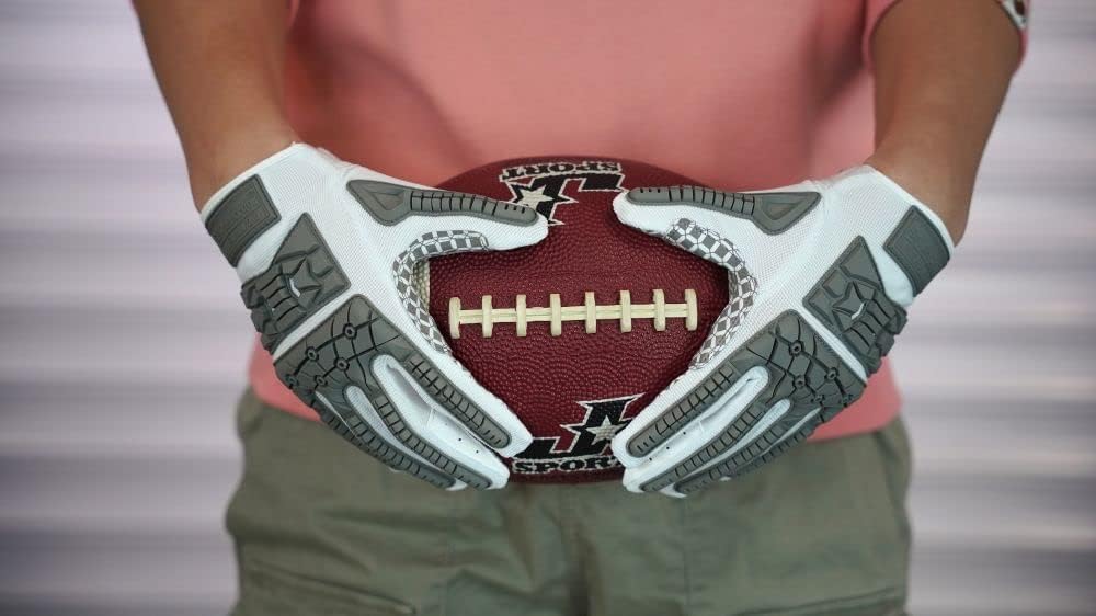 Seibertron Youth Full Finger Lineman 2.0 Padded Palm Football Receiver Gloves, Flexible TPR Impact Protection Back of Hand Glove