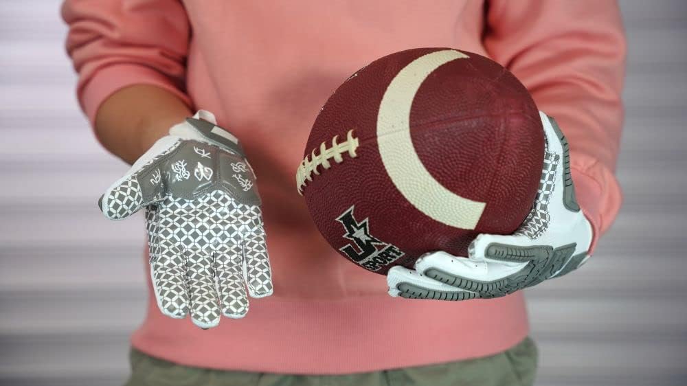 Seibertron Youth Full Finger Lineman 2.0 Padded Palm Football Receiver Gloves, Flexible TPR Impact Protection Back of Hand Glove