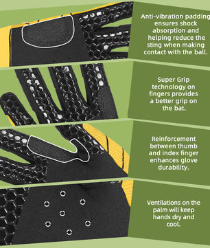 Seibertron Youth B-A-R PRO 2.0 Signature Baseball/Softball Batting Gloves Super Grip Finger