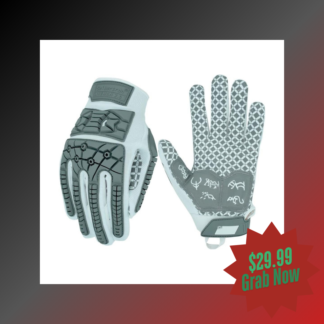 Seibertron Adult Full Finger Lineman 2.0 Padded Palm Football Receiver Gloves, Flexible TPR Impact Protection Back of Hand Glove