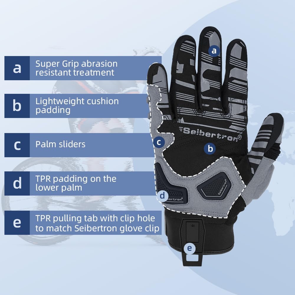 Seibertron Adult SPS-1 Unisex Full Finger Touchscreen Gloves for Road Racing, MTB, BMX, ATV, and Off-Road Adventures