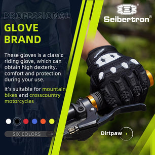 Seibertron Adult Dirtpaw Unisex BMX MX ATV MTB Racing Mountain Bike Bicycle Cycling Off-Road/Dirt Bike Gloves Road Racing Motorcycle Motocross Sports Gloves Touch Recognition Full Finger Glove