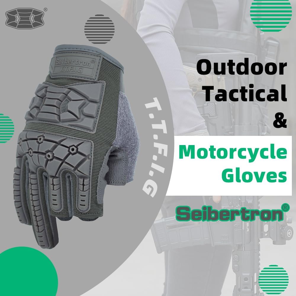 Seibertron T.T.F.I.G 2.0 Men's Tactical Military Gloves with Flexible Rubber Knuckles for Combat, Hunting, Airsoft, Paintball, Motorcycle Riding & Outdoor Activities