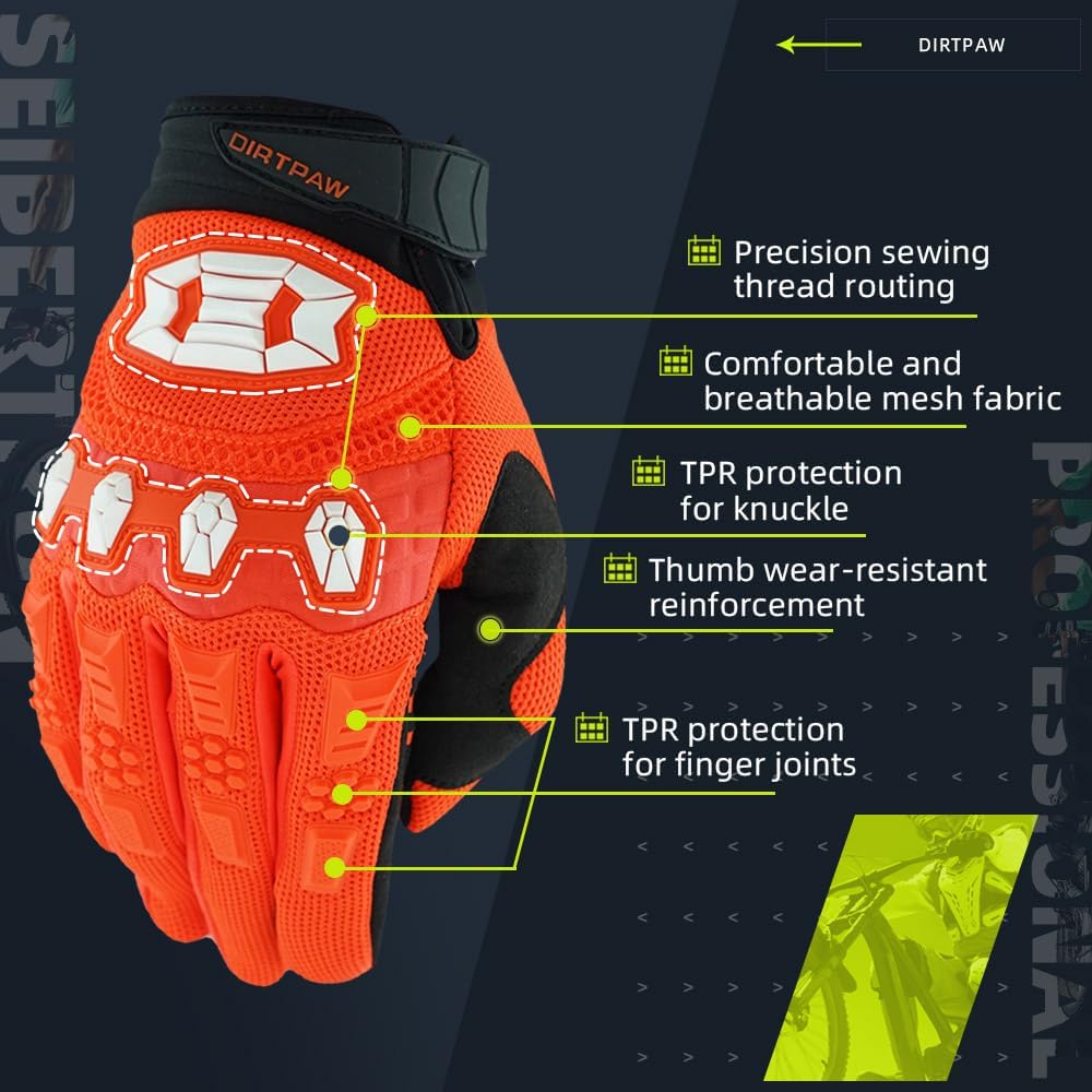 Seibertron Youth Dirtpaw Unisex BMX MX ATV MTB Racing Mountain Bike Bicycle Cycling Off-Road/Dirt Bike Gloves Road Racing Motorcycle Motocross Sports Gloves Touch Recognition Full Finger Glove