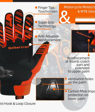 Seibertron Youth SPS-2/SPS-5 Unisex Touchscreen Motorcycle Gloves for Road Racing and MTB Sports