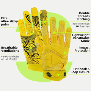 Seibertron Adult G.A.R.G 2.0 Gel Filled Patented Anti-Impact Ultra-Stick Football Sports Receiver Gloves