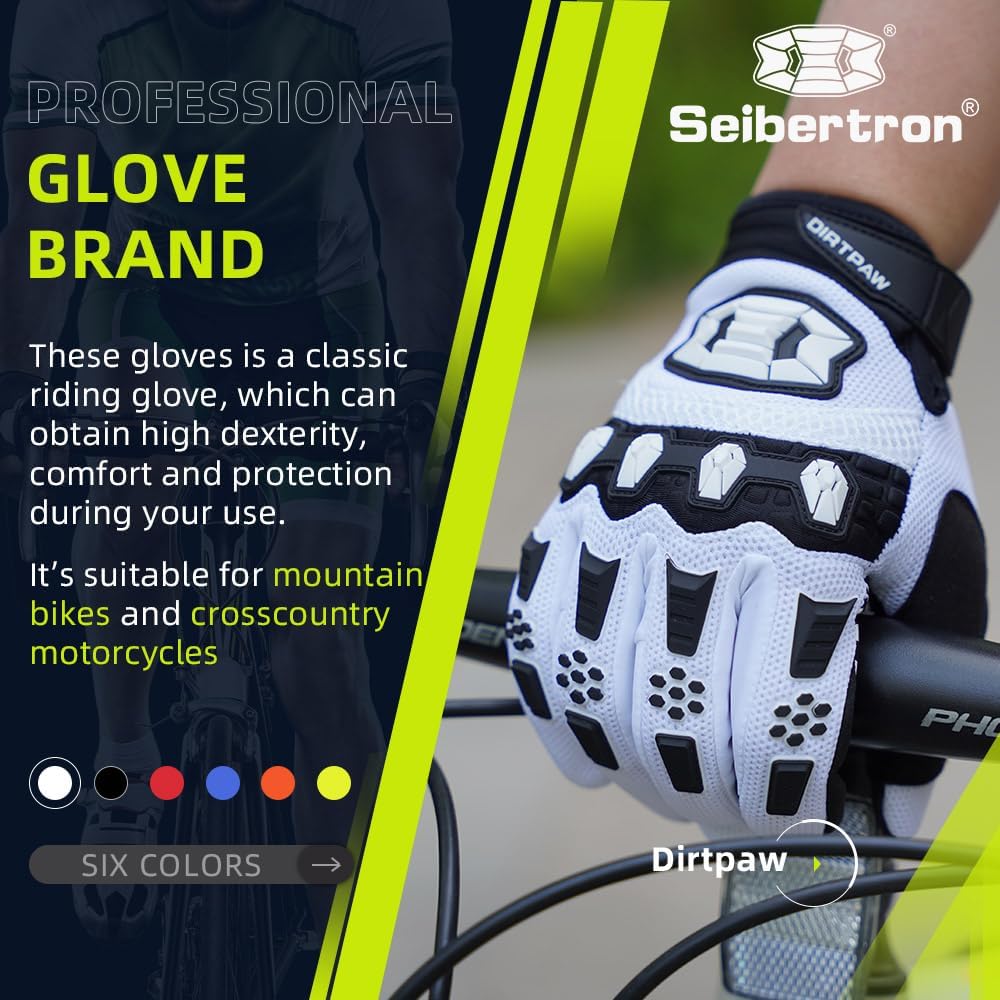 Seibertron Adult Dirtpaw Unisex BMX MX ATV MTB Racing Mountain Bike Bicycle Cycling Off-Road/Dirt Bike Gloves Road Racing Motorcycle Motocross Sports Gloves Touch Recognition Full Finger Glove