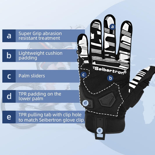 Seibertron SPS-1 Unisex Full Finger Touchscreen Gloves for Road Racing, MTB, BMX, ATV, and Off-Road Cycling