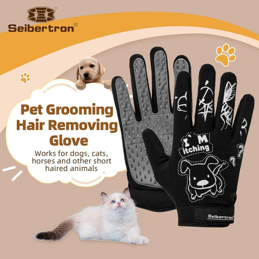 Seibertron Patented P.G.M.G-1 Pet Hair Remover Grooming Gloves(Not fit Long Hair Dog)