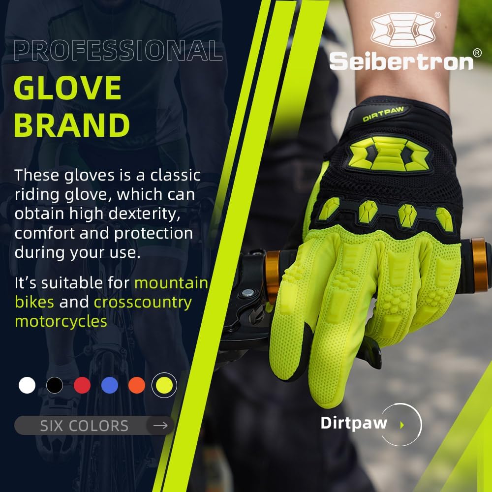 Seibertron Youth Dirtpaw Unisex BMX MX ATV MTB Racing Mountain Bike Bicycle Cycling Off-Road/Dirt Bike Gloves Road Racing Motorcycle Motocross Sports Gloves Touch Recognition Full Finger Glove