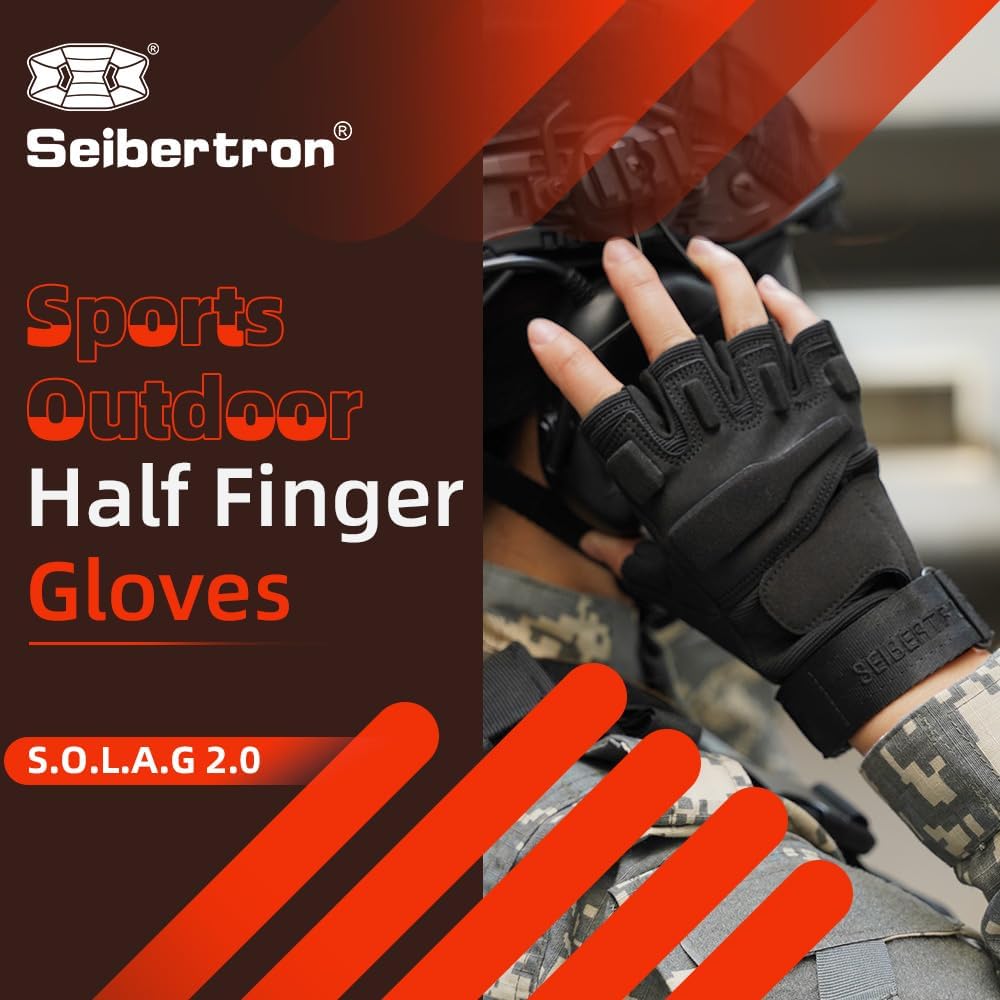 Seibertron Men Or Women XXS to XXL Fingerless/Half Finger S.O.L.A.G 2.0 Sports Outdoor Tactical Gloves