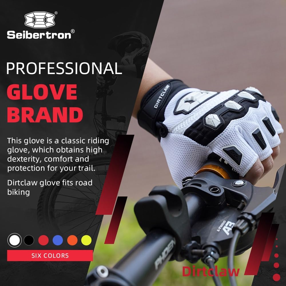 Seibertron Adult Dirtclaw Anti-Slip Fingerless Gloves: Perfect for Off-Road, BMX, and Motocross Adventures