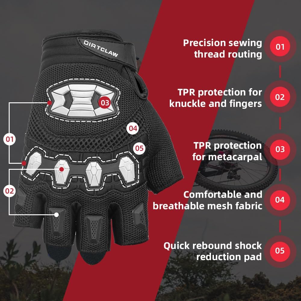 Seibertron Dirtclaw Adult BMX MX ATV MTB Road Racing Mountain Bike Bicycle Cycling Off-Road/Dirt Bike Gel Padded Anti - Slip Palm Fingerless Gloves Motorcycle Motocross Sports Gloves