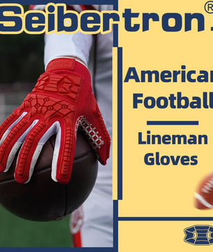 Seibertron Youth Full Finger Lineman 2.0 Padded Palm Football Receiver Gloves, Flexible TPR Impact Protection Back of Hand Glove