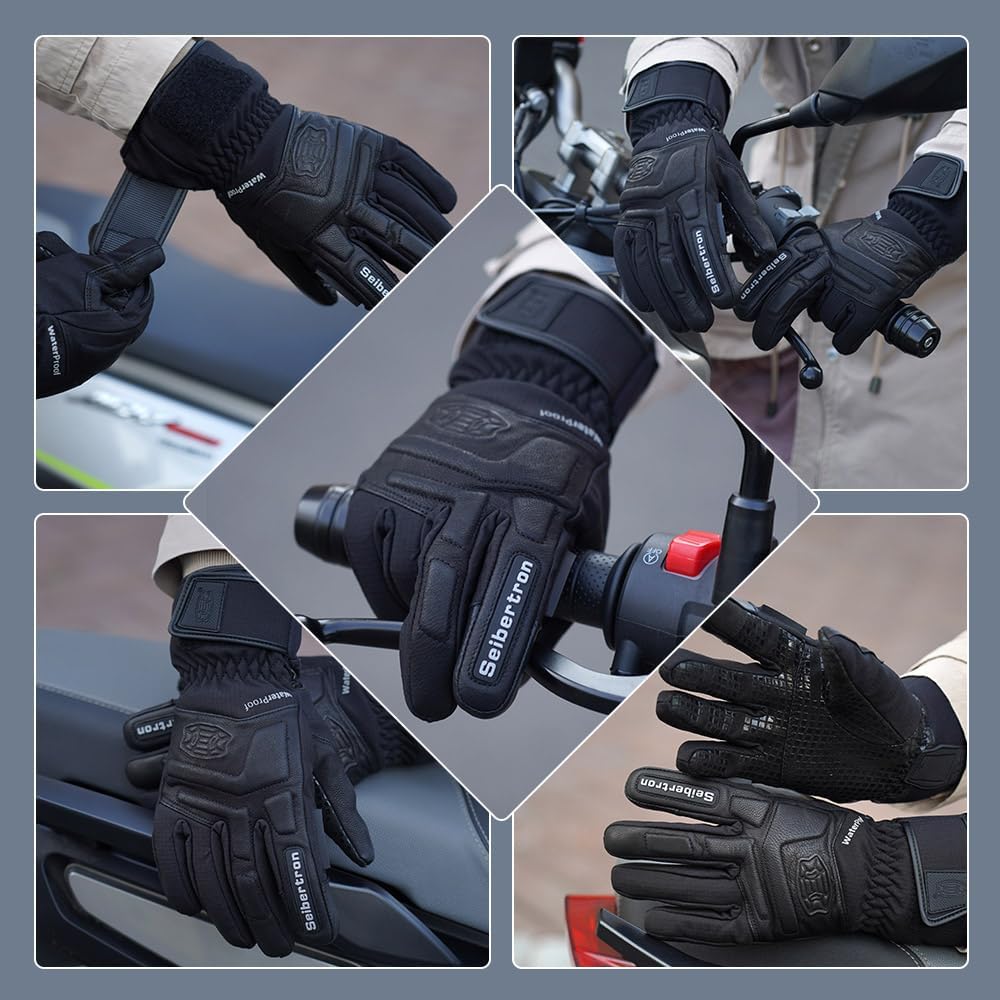 Seibertron S.C.W.G 2.0 Waterproof Winter -4℉ Cold Proof Touchscreen Anti Slip Palm Impact Gloves for Cycling Motorcycle