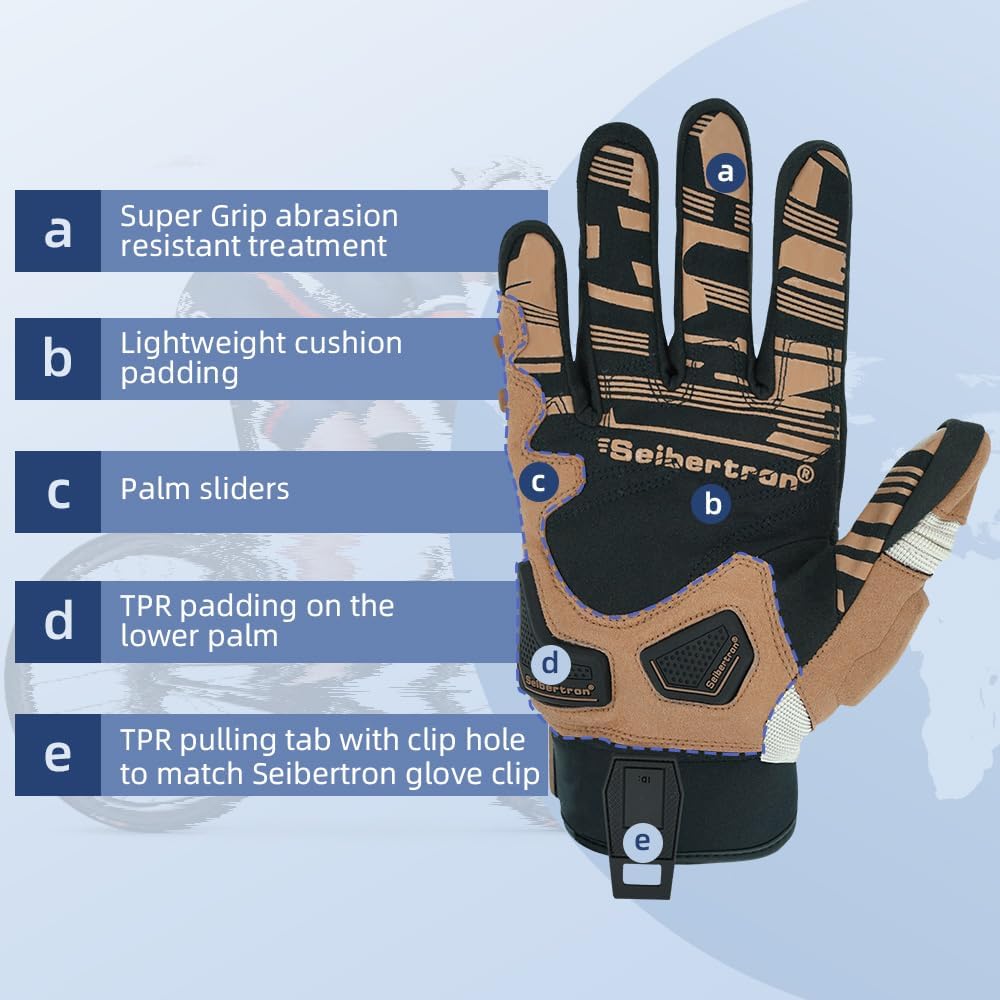 Seibertron SPS-1 Unisex Full Finger Touchscreen Gloves for Road Racing, MTB, BMX, ATV, and Off-Road Cycling