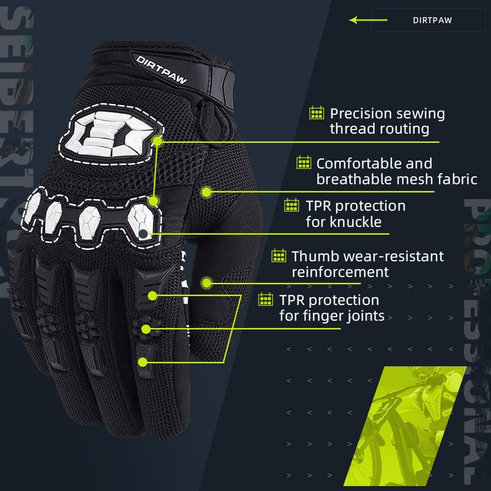 Seibertron Youth Dirtpaw Unisex BMX MX ATV MTB Racing Mountain Bike Bicycle Cycling Off-Road/Dirt Bike Gloves Road Racing Motorcycle Motocross Sports Gloves Touch Recognition Full Finger Glove