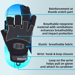 Seibertron Half Finger Padded Palm Lightweight Breathable Climbing Rope Gloves for Climbers, Rock Climbing, Rescue, Adventure, Sailing, Kayaking, Outdoor Sports Three Finger