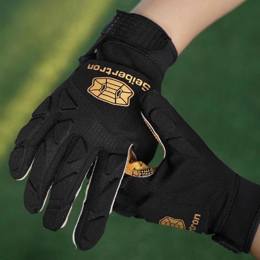 Seibertron H.P.I.R.G Touchscreen Lineman and Football Receiver Gloves, Flexible Breathable Impact Protection Back of Hand Glove Adult and Youth Sizes
