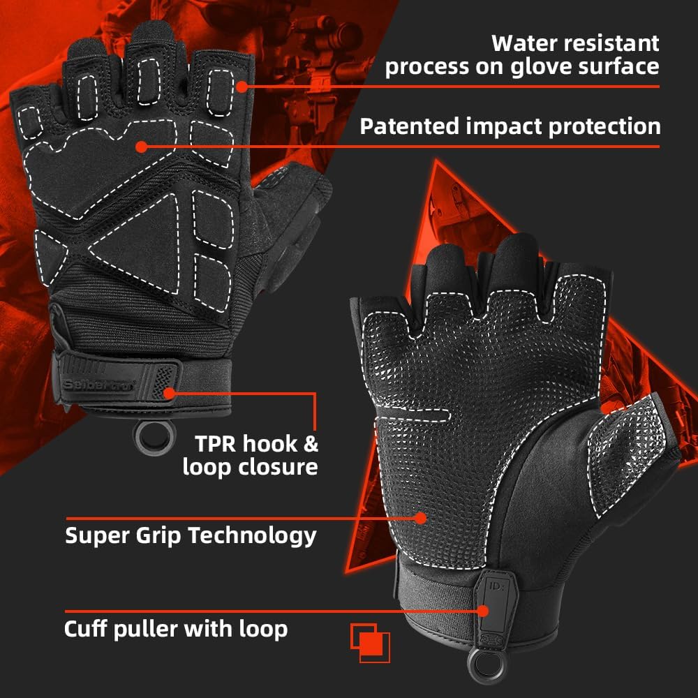 Seibertron Men Or Women XXS to XXL Fingerless/Half Finger S.O.L.A.G 2.0 Sports Outdoor Tactical Gloves