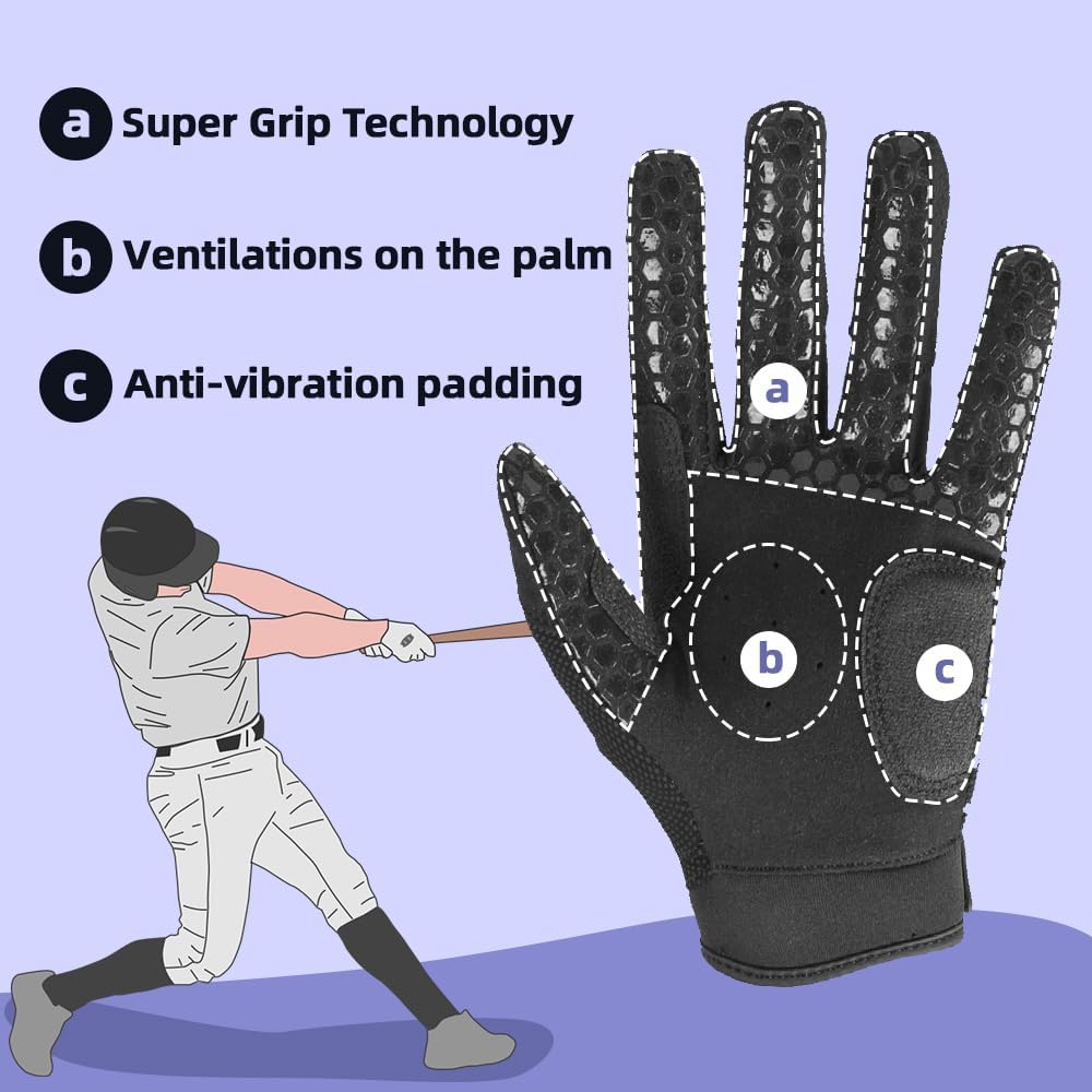 Seibertron Adult B-A-R PRO 2.0 Signature Baseball/Softball Batting Gloves Super Grip Finger