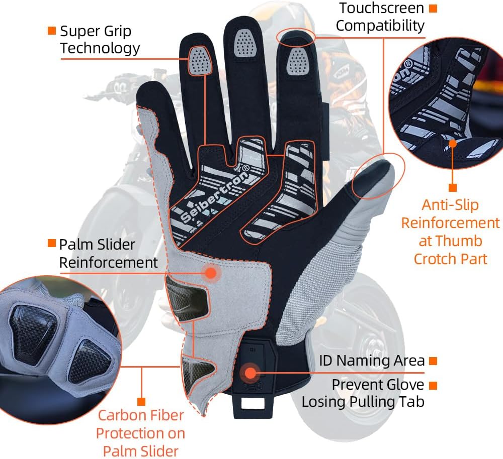 Seibertron Adult SPS-4 Winter Cold Weather Motorcycle Gloves Rainproof Riding with Touchscreen Warm Gauntlet for Men and Women