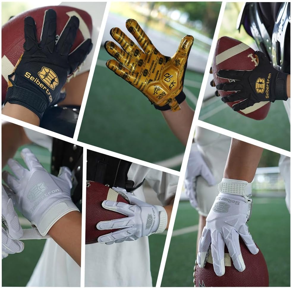 Seibertron H.P.I.L.G Touchscreen Lineman and Football Receiver Gloves, Flexible Breathable Impact Protection Back of Hand Glove Adult and Youth Sizes