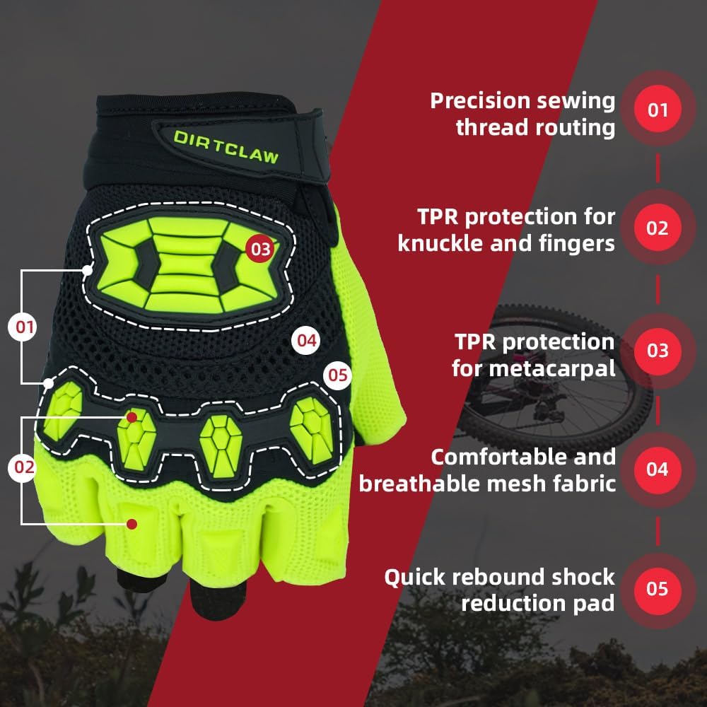 Seibertron Adult Dirtclaw Anti-Slip Fingerless Gloves: Perfect for Off-Road, BMX, and Motocross Adventures