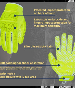 Seibertron Youth Full Finger Lineman 2.0 Padded Palm Football Receiver Gloves, Flexible TPR Impact Protection Back of Hand Glove