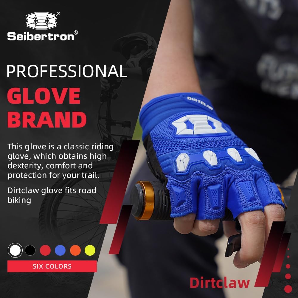 Seibertron Adult Dirtclaw Anti-Slip Fingerless Gloves: Perfect for Off-Road, BMX, and Motocross Adventures