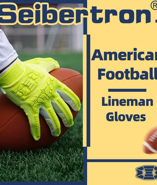 Seibertron Youth Full Finger Lineman 2.0 Padded Palm Football Receiver Gloves, Flexible TPR Impact Protection Back of Hand Glove