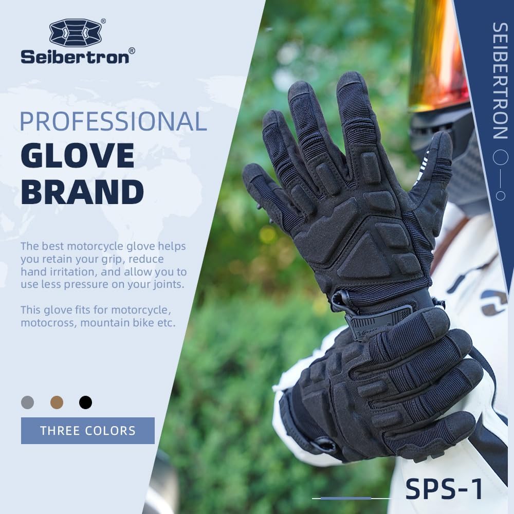 Seibertron Adult SPS-1 Unisex Full Finger Touchscreen Gloves for Road Racing, MTB, BMX, ATV, and Off-Road Adventures