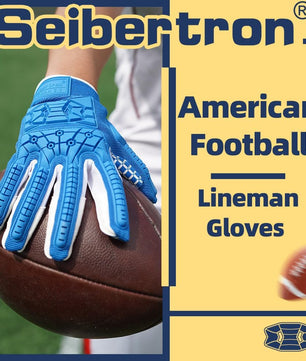 Seibertron Youth Full Finger Lineman 2.0 Padded Palm Football Receiver Gloves, Flexible TPR Impact Protection Back of Hand Glove