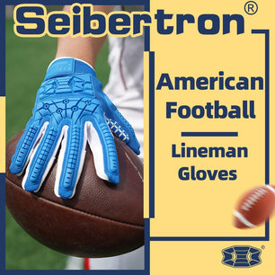 Seibertron Adult Full Finger Lineman 2.0 Padded Palm Football Receiver Gloves, Flexible TPR Impact Protection Back of Hand Glove