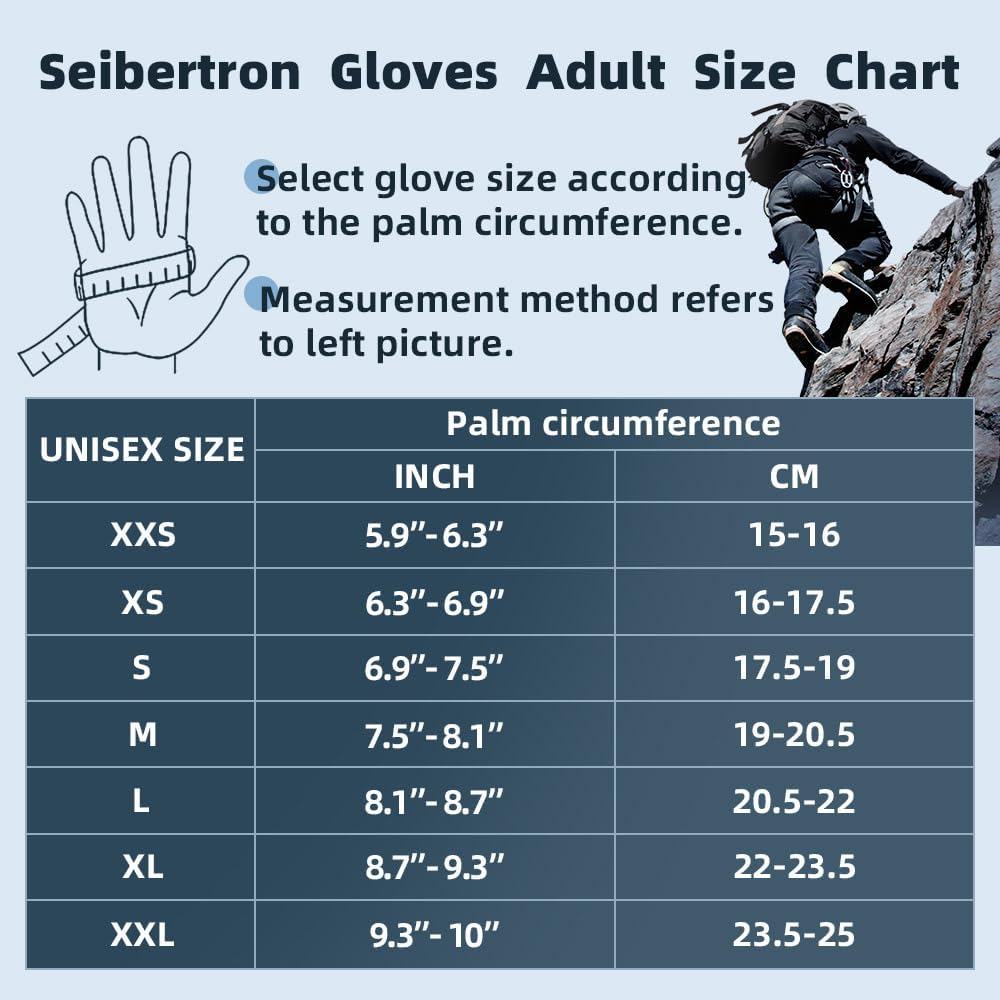 Seibertron Full Finger Padded Palm Lightweight Breathable Climbing Rope Gloves for Climbers, Rock Climbing, Rescue, Adventure, Sailing, Kayaking, Outdoor Sports, Climbing Gloves