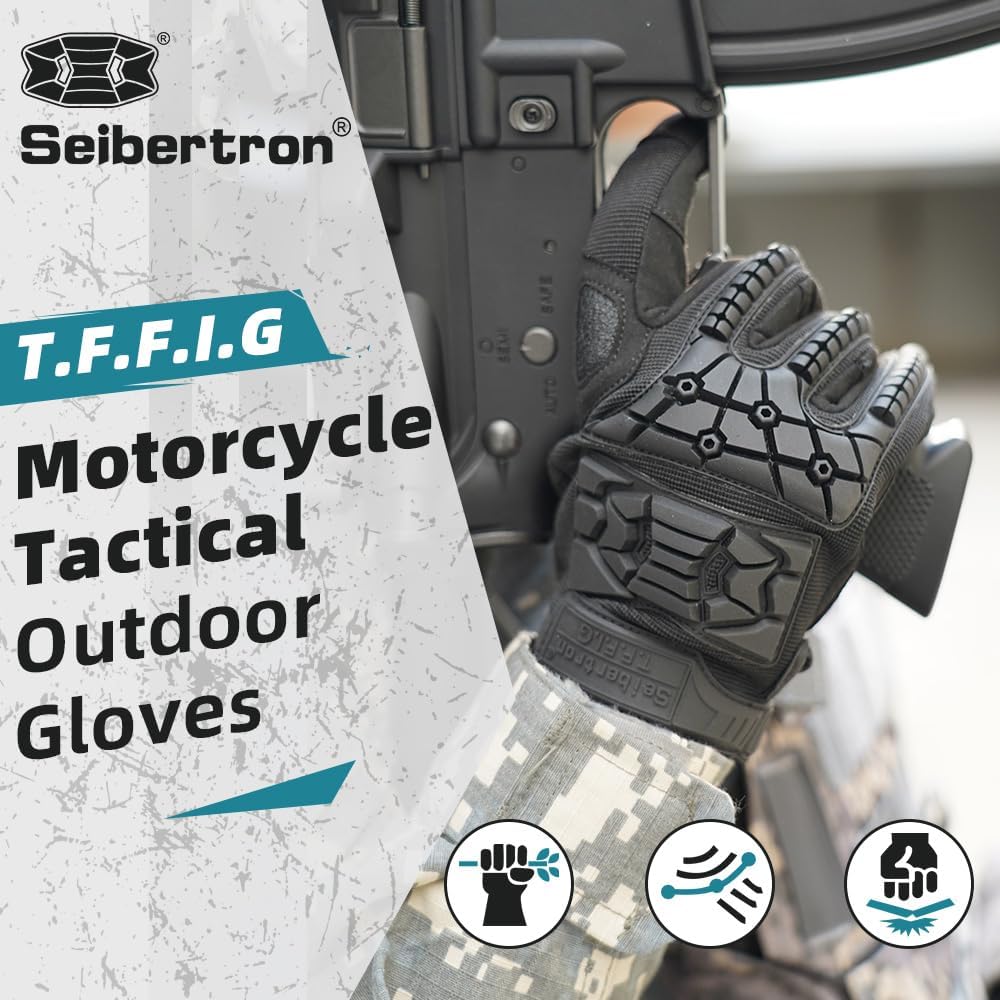 Seibertron T.F.F.I.G 2.0 Men's Tactical Gloves Flexible Rubber for Hunting Hiking Airsoft Paintball Motorcycle Motorbike Riding Outdoor Gloves