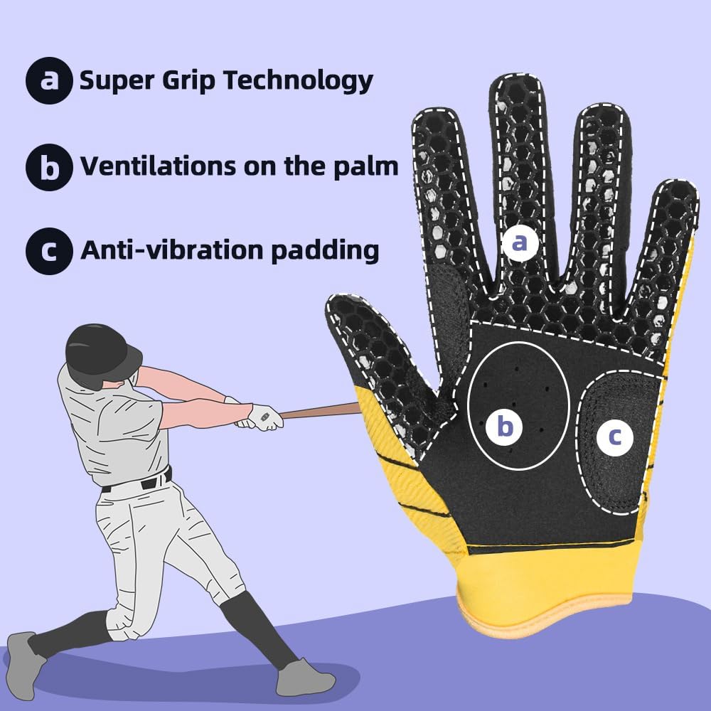 Seibertron Adult B-A-R PRO 2.0 Signature Baseball/Softball Batting Gloves Super Grip Finger