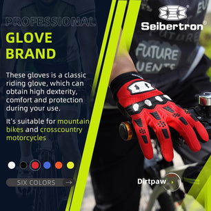 Seibertron Youth Dirtpaw Unisex BMX MX ATV MTB Racing Mountain Bike Bicycle Cycling Off-Road/Dirt Bike Gloves Road Racing Motorcycle Motocross Sports Gloves Touch Recognition Full Finger Glove