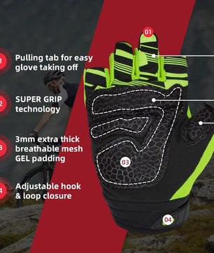 Seibertron Dirtclaw Adult BMX MX ATV MTB Road Racing Mountain Bike Bicycle Cycling Off-Road/Dirt Bike Gel Padded Anti - Slip Palm Fingerless Gloves Motorcycle Motocross Sports Gloves