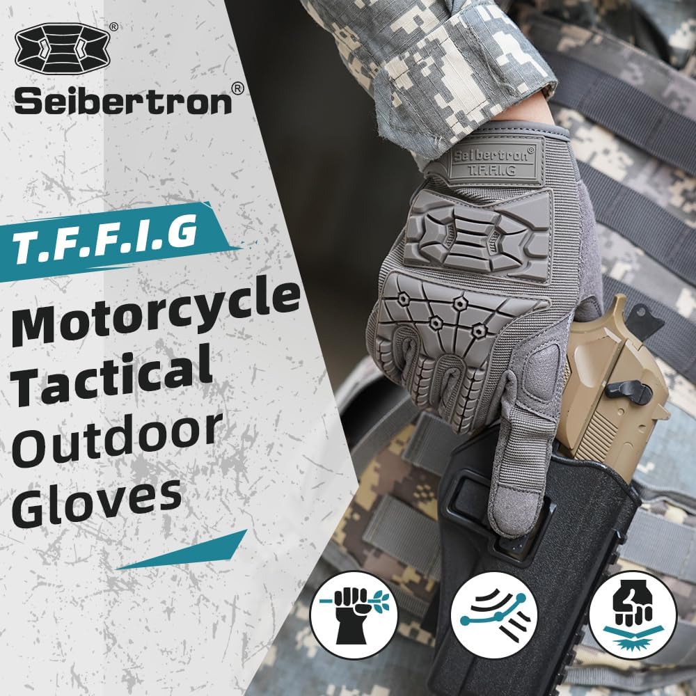 Seibertron T.F.F.I.G 2.0 Men's Tactical Gloves Flexible Rubber for Hunting Hiking Airsoft Paintball Motorcycle Motorbike Riding Outdoor Gloves