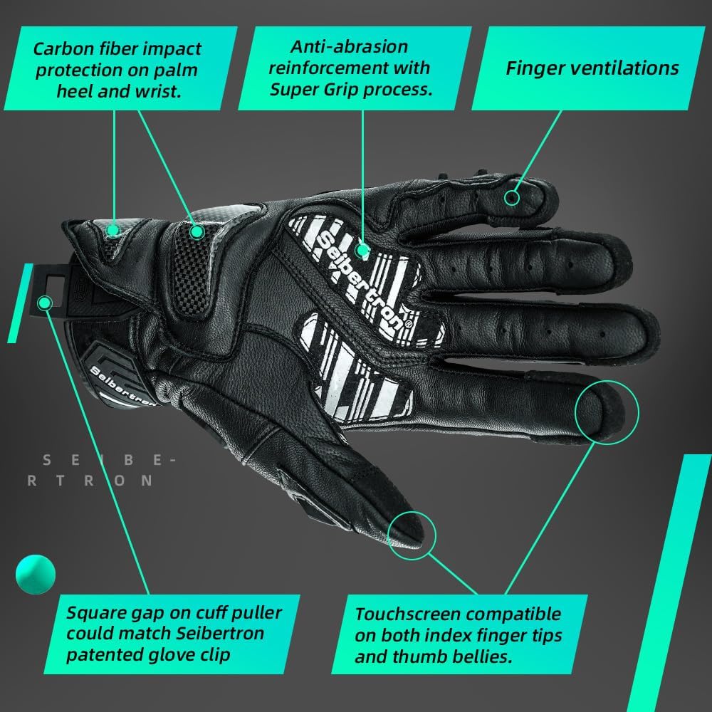 Seibertron Youth SPS-3 Motorcycle Gloves for Men and Women Full Finger Touchscreen Motorbike for BMX ATV MTB Riding, Road Cycling, Knuckle Impact Protection